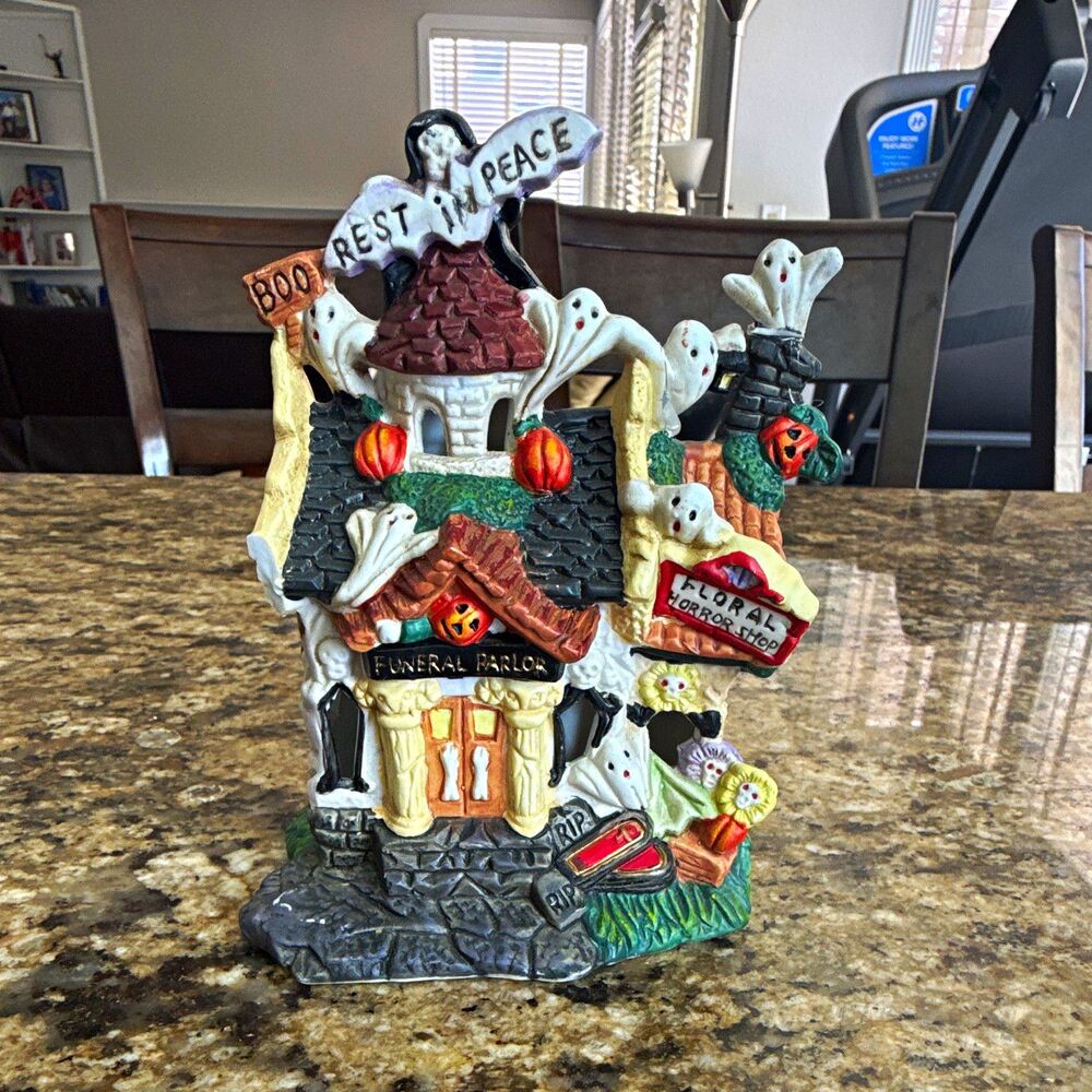 Halloween Haunted House Village House Decor, Painted Ceramic Funeral Parlor